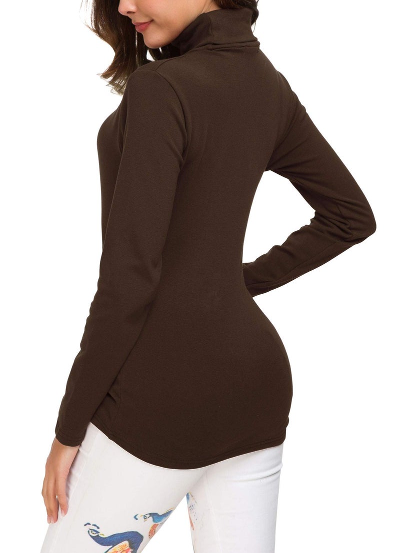 EXCHIC Women's Long Sleeve Turtleneck Sweater Slim Fitted Knitted Pullover Sweater Tops (Coffee, Small) - Image 2